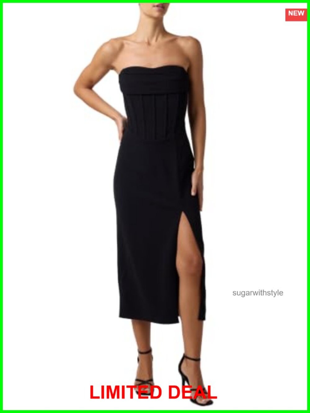 Corset Bodycon Midi Dress Strapless Side Slit Wedding Guest Cocktail